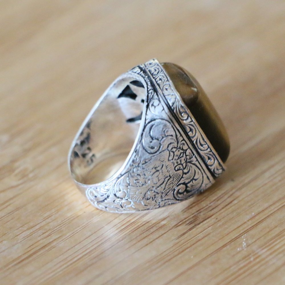 925 Sterling Silver Men's Ring with Tiger Eye -Super Elegant
